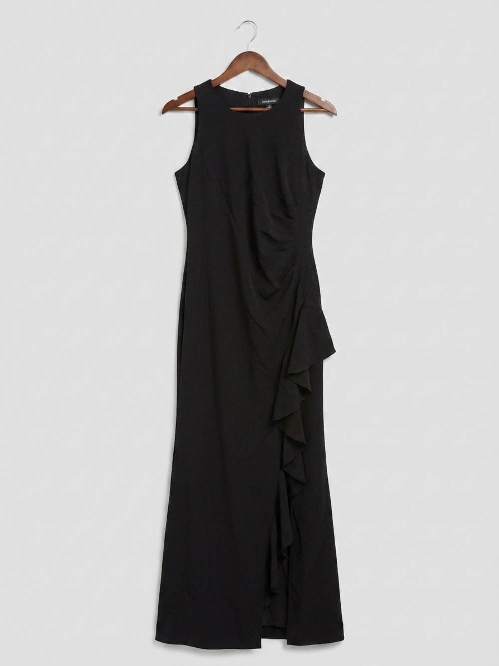 Sleeveless Black Maxi Dress with Side Ruffle